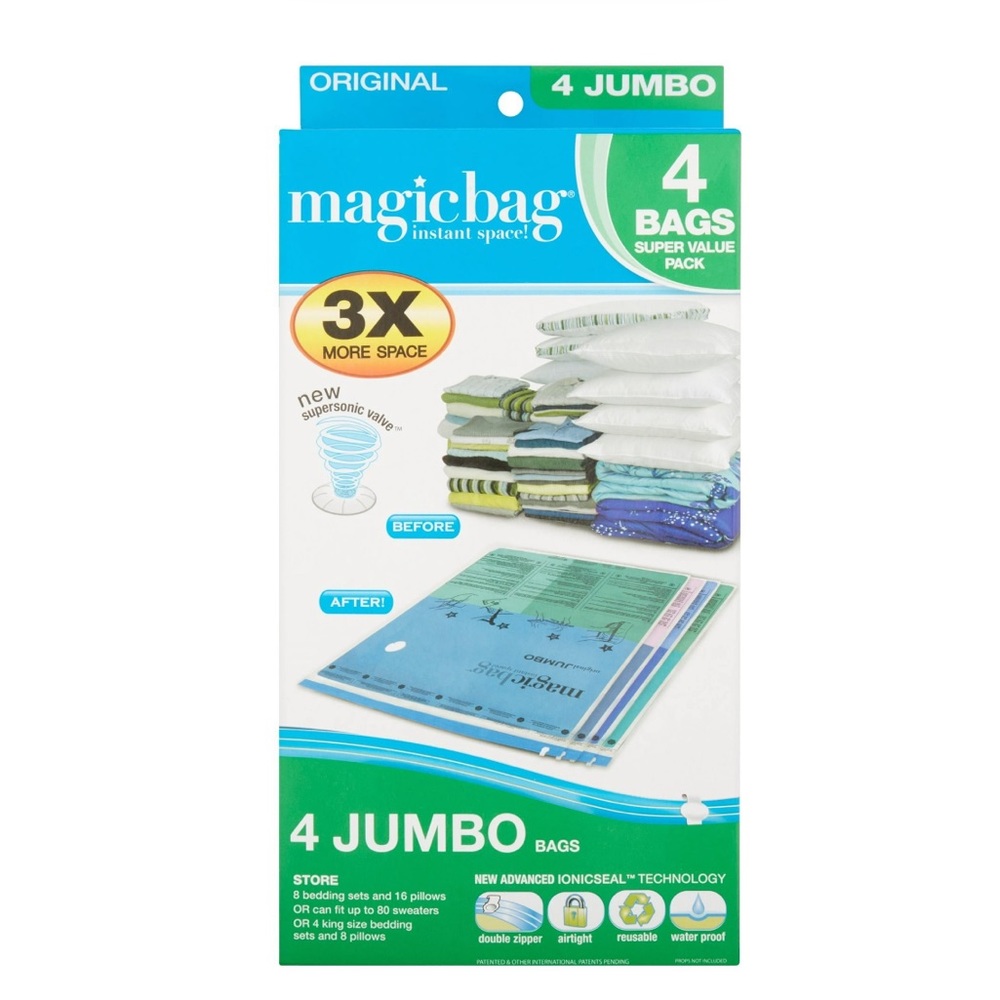 Magic Bag Smart Design Instant Space Saver 4Pk Jumbo Airtight Storage Bags NWT